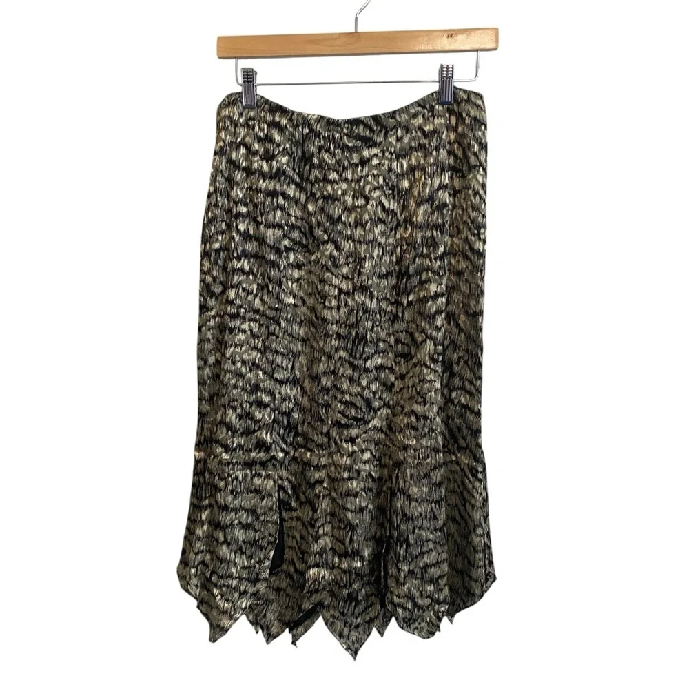 Dana Buchman Vintage Black and Gold Printed Silk Blend Midi Skirt Size 4